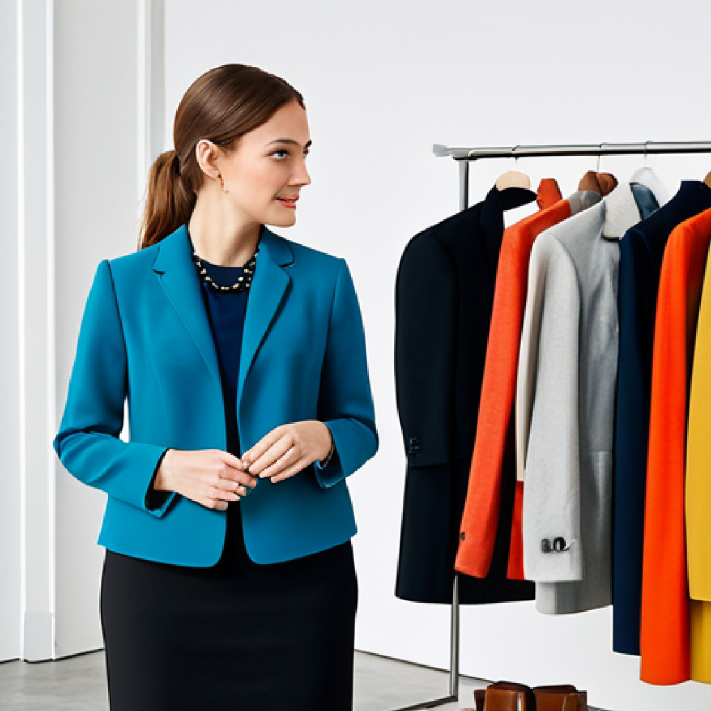 "A fashion consultant in a bright, modern studio, fully clothed in a stylish, modest business casual outfit, advising a client. The scene includes clothing racks and mood boards. Safe for work, appropriate content, perfect anatomy, natural proportions, professional environment, well-formed hands, proper finger count."
