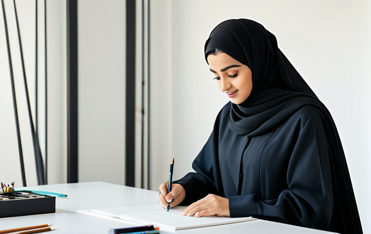 패션 코디네이터 채용 공고 분석 - Modern Gulf Fashion Designer**

*   **Prompt:** "A Gulf Arab woman in a modern, stylish abaya, sketc...