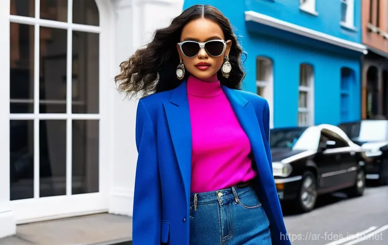 패션 코디네이터의 의류 트렌드 분석 - **Prompt 1: Nostalgic Nineties Reimagined**
    "A confident young woman, exuding modern elegance, s...