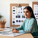 패션 코디네이터 자격증 취득 기간 - **Prompt:** A vibrant, enthusiastic young Arab woman, in her early 20s, dressed in a chic, modern mo...