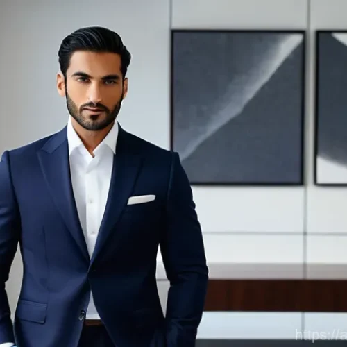 패션 코디네이터의 정장 스타일링 - **Prompt:** A confident and discerning Arab man in his late 30s, dressed in an impeccably tailored, ...
