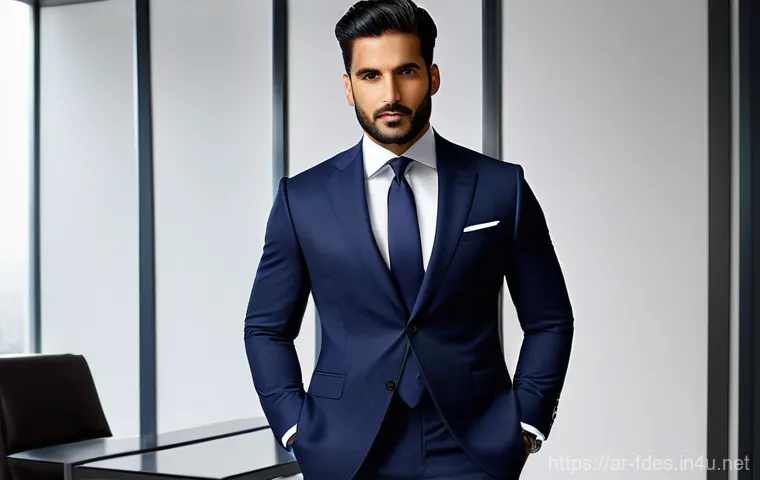 패션 코디네이터의 정장 스타일링 - **Prompt:** A confident and discerning Arab man in his late 30s, dressed in an impeccably tailored, ...