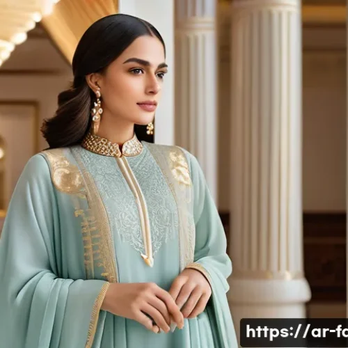 패션 코디네이터와 청중 분석 기술 - A sophisticated Arabic woman in elegant, modest fashion, wearing a flowing abaya with soft pastel co...