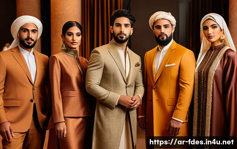 패션 코디네이터가 추천하는 패션 행사 - A modern fashion event scene in a sophisticated Middle Eastern setting, showcasing a diverse group o...