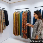 패션 코디네이터가 알아야 할 세일즈 스킬 - A professional Middle Eastern female fashion consultant engaging warmly with an Arab client in a sty...