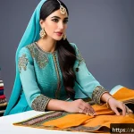 패션 코디네이터와 패션 컨설턴트 차이점 - A professional Arabic fashion stylist carefully selecting and coordinating elegant traditional and m...
