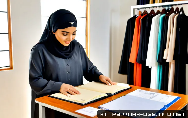 패션 코디네이터 국제 자격증 정보 - Photorealistic fashion coordinator at work in a bright upscale studio in Dubai, modest Arab woman we...