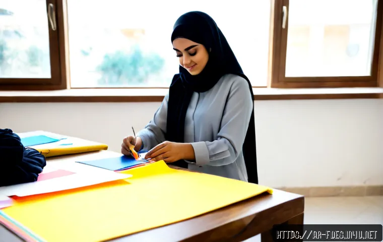 패션 코디네이터 추천 학위 프로그램 - Photorealistic fashion coordinator degree program studio in a modern Arab university, confident youn...
